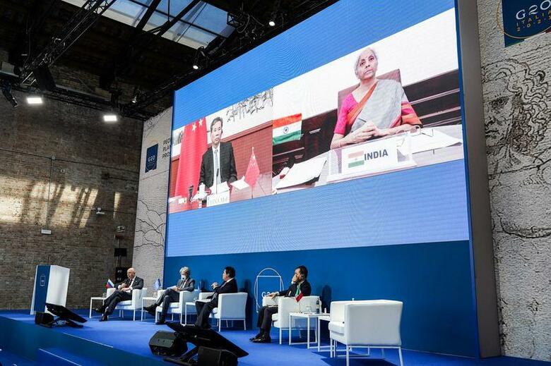 主要20カ国・地域（G20）財務相・中央銀行総裁会議は10日、新型コロナウイルスの変異株と途上国のワクチン不足が経済回復の障害になりうるとの認識を盛り込んだ共同声明を採択した。写真は国際課税に関するG20のシンポジウム。7月9日、ベネチアで撮影（2021年　G20 Italy/Handout via REUTERS）