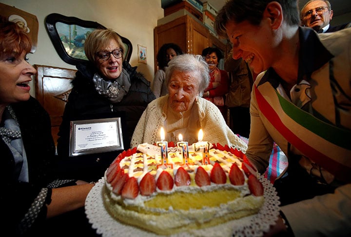 1899年生まれのイタリア人、エマ・モラノ。2016年11月29日に117歳の誕生日を迎えた　Alessandro Garofalo-REUTERS