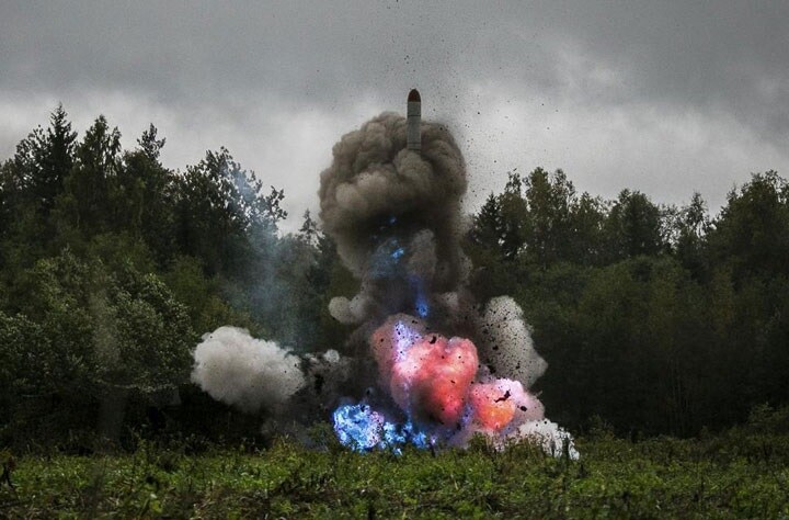 2017年の演習で発射されたロシアの核弾頭搭載可能な単距離弾道ミサイル「イスカンデル」。9M729はその発展形といわれる。Russian Ministry of Defense