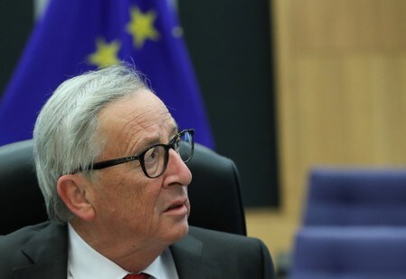 １０月１７日、欧州連合（ＥＵ）の執行機関である欧州委員会のユンケル委員長（写真）は、英国とＥＵが新たなブレグジット（英国のＥＵ離脱）合意に達したと明らかにした。ブリュッセルで１６日撮影（２０１９年　ロイター/Yves Herman）