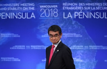 　１月２５日、外務省は、河野太郎外相が２７日から訪中し、王毅外相や楊潔チ国務委員らと会談すると発表した。バンクーバー外相会議で１６日撮影（２０１８年　ロイター／Ben Nelms）