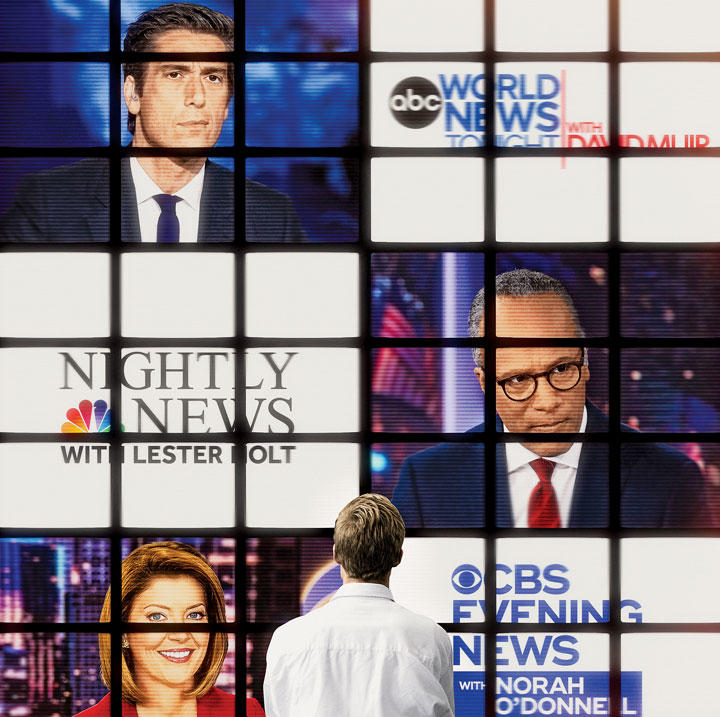 ABC、NBC、CBSの3大ネットワークのニュース番組の視聴率は軒並み上昇している　PHOTO ILLUSTRATION BY GLUEKIT