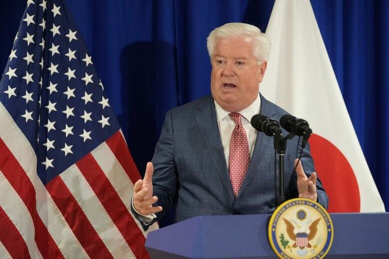 米国のジョージ・グラス駐日大使。羽田空港で2025年4月18日、代表撮影。REUTERS