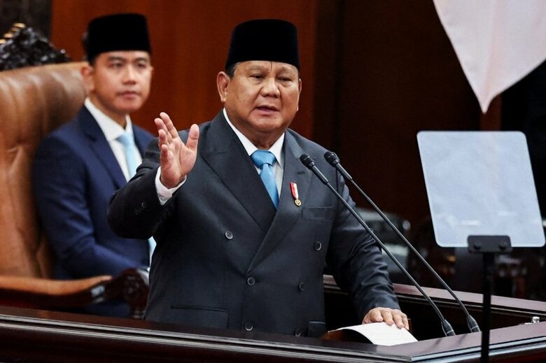 インドネシアのプラボウォ大統領。ジャカルタの国会議事堂で２０日撮影。REUTERS/Willy Kurniawan