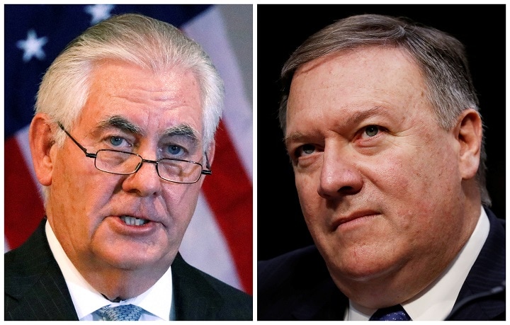 対話重視で解任されたティラーソン米国務長官（左）、トランプが後任に指名した強硬派のポンペオCIA長官　Jonathan Ernst (L) Aaron P. Bernstein (R)-REUTERS