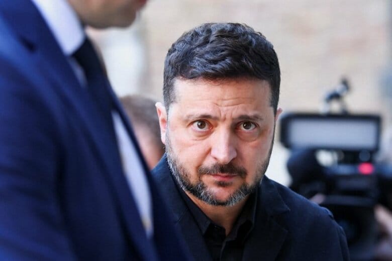 ウクライナのゼレンスキー大統領。4月16日、オランダのミデルブルフで撮影。REUTERS/Piroschka van de Wouw