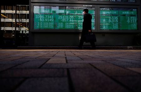 　４月２１日、前場の東京株式市場で、日経平均は前営業日比３２９円３９銭高の２万７５４７円２４銭と続伸した。米株先物が時間外取引で上昇したことが好感され、終始堅調だった。都内で３月撮影（２０２２年　ロイター／Kim Kyung-Hoon）
