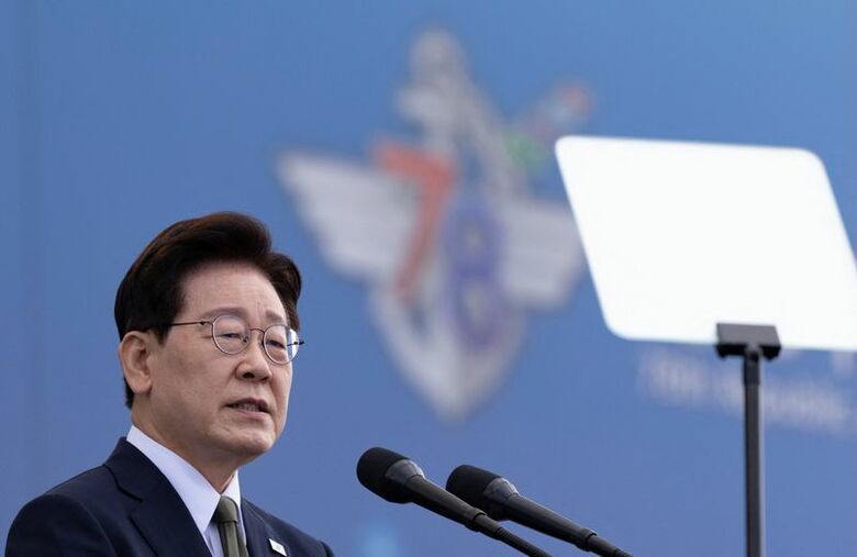 李在明大統領。2026年10月1日、国軍記念日式典で演説を行った。JEON HEON-KYUN/Pool via REUTERS