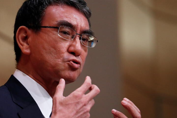 今回の総裁選では多くの派閥が実質的な自主投票を決めている（写真は河野氏の出馬表明会見）　Issei Kato-REUTERS