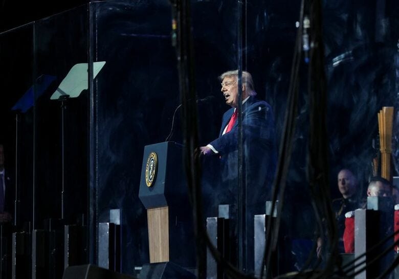 6月24日、米首都ワシントンで演説をするトランプ大統領。REUTERS/Evelyn Hockstein
