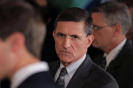 　２月１５日、トランプ米大統領は フリン前米大統領補佐官（写真）について、米国の情報機関からロシアとの関わりをめぐる情報が不法に流出したことで辞任に追い込まれたとの見解を示した。１３日撮影（２０１７年　ロイター/Carlos Barria）