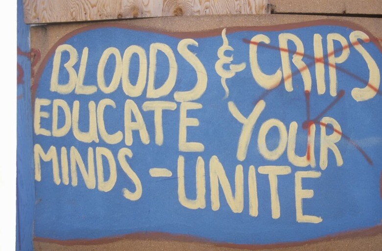 サウス・セントラル・ロサンゼルスにある落書き。「ブラッズ」「クリップス」の名が書かれている　Joseph Sohm-shutterstock