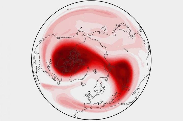 2018年2月10日、成層圏極渦は2つに分裂。約2週間後、ヨーロッパで激しい寒波が発生した......  University of BRISTOL