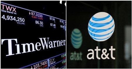 　６月１４日、米通信大手ＡＴ＆Ｔと米司法省は、ＡＴ＆Ｔによるタイム・ワーナーの買収完了を可能にする諸条件で合意した。２０１７年１１月（左）、２０１６年１０月撮影（２０１８年　ロイター/Lucas Jackson (左) /Stephanie Keith）