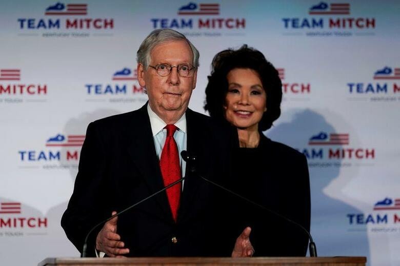米大統領選と同時に実施された上院選では、接戦となっている共和党現有12議席のうち、テキサス州で共和党の現職ジョン・コーニン氏が再選を果たす一方、コロラド州では共和現職のコリー・ガードナー氏が民主党候補に敗れた。3日撮影（2020年　ロイター/Bryan Woolston）