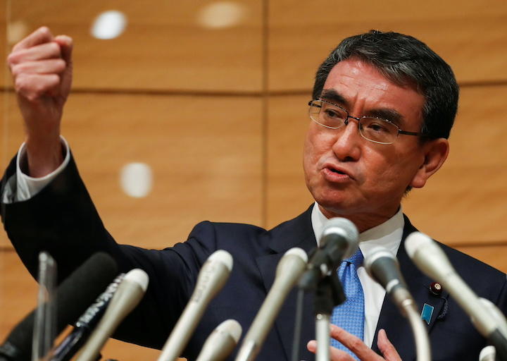 2021自民党総裁選に出馬表明した河野太郎氏（9月10日）Issei Kato-REUTERS
