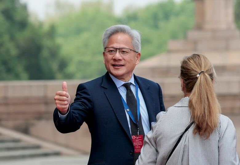 写真はエヌビディアのジェンスン・フアンＣＥＯ。2026年5月14日、中国・北京で撮影。REUTERS/Evan Vucci