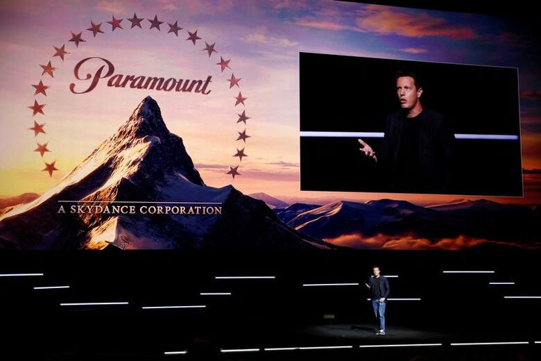 写真はパラマウントのデービッド・エリソンＣＥＯ。 ４月１６日、ネバダ州ラスベガスで撮影。REUTERS/Caroline Brehman