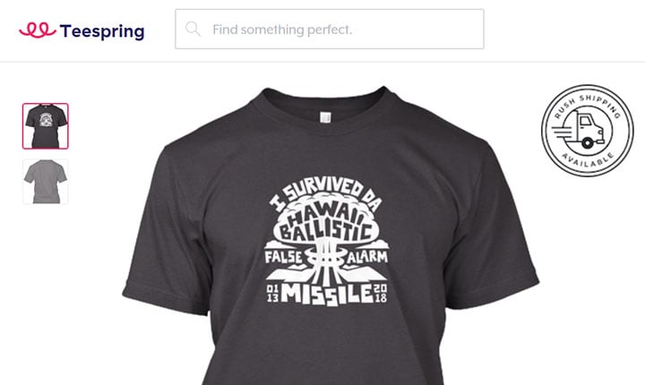 「ミサイル攻撃を生き延びた」Ｔシャツ。期間限定商品かも？　teespring.com