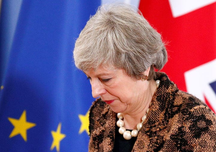 英議会でEU離脱協定案が否決されるなどメイ英首相は厳しい舵取りを強いられている　FRANCOIS LENOIR-REUTERS
