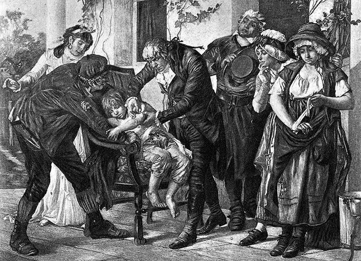 天然痘ワクチンを開発し、1984年に世界初のワクチン接種を行なったジェンナーのイラスト　traveler1116-iStock