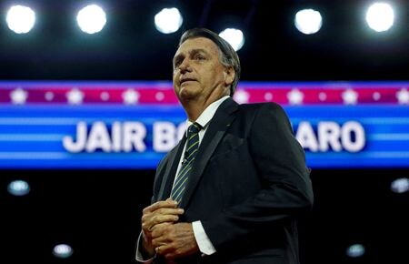 　３月２９日、米国に滞在していたボルソナロ前ブラジル大統領（写真）は、野党を率いることはないが、所属する自由党（ＰＬ）とは協力していくと述べた。写真は米メリーランド州 で３月撮影（２０２３年　ロイター／Evelyn Hockstein）