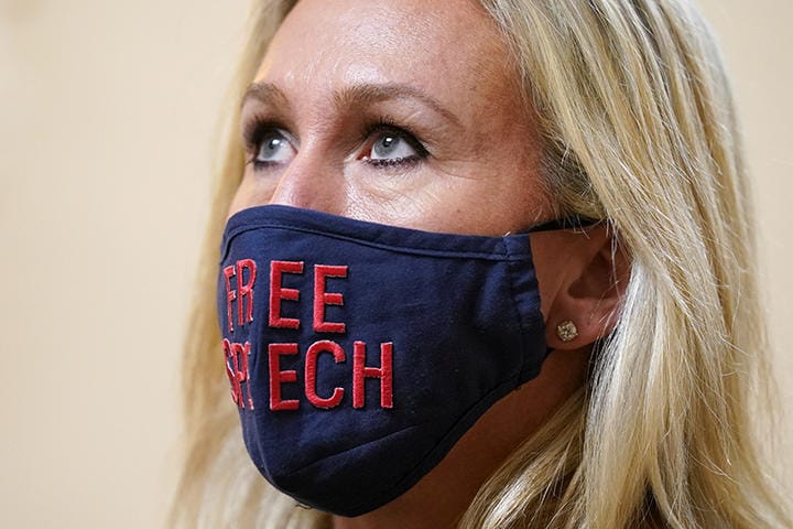 2020年に連邦下院に初当選する前から極右ぶりを発揮してきたグリーン。トランプ支持者に人気がある　Kevin Lamarque-REUTERS