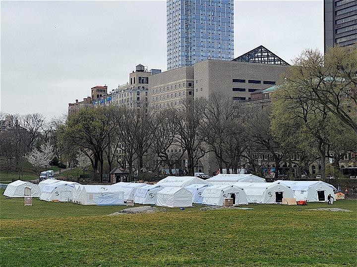 米国で30日、新型コロナウイルスによる死者が3000人を超えた。写真はニューヨークのセントラルパークに設営された仮設病院（2019年　ロイター/Aleksandra Michalska）