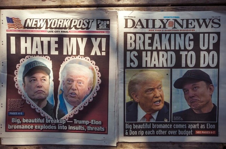 「大きくて美しい別れ」とトランプとマスクの決裂を報じる6月6日付けのタブロイド紙　Photo by Richard B. Levine