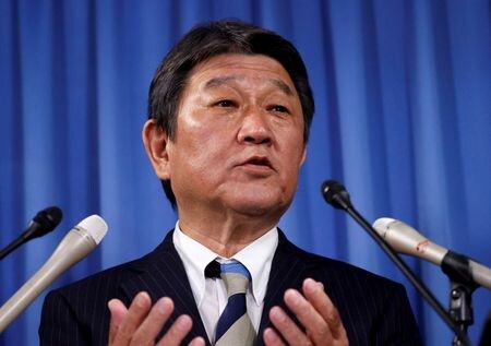 　１２月７日、自民党の茂木敏充幹事長（写真）は記者会見で、米国が北京冬季五輪・パラリンピックで政府関係者を開会式などに派遣しない政治的ボイコットを正式発表したことに対して、「他国の、それも五輪に関することなのでコメントは控えたい」と述べた。１１月撮影（２０２１年　ロイター/Issei Kato）