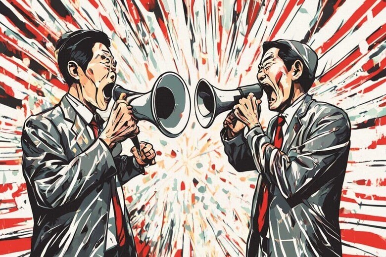 <strong>今回のAIイラスト：</strong>仁義なき「妨害合戦」になれば目も当てられない AI GENERATED ART BY NEWSWEEK JAPAN VIA STABLE DIFFUSION