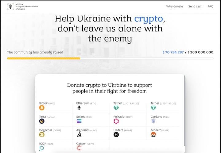 ウクライナのデジタル変革省が仮想通貨14種類で寄付を受け付けた　　