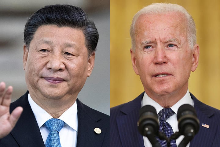 習近平国家主席（左）バイデン米大統領　Pavel Golovkin-REUTERS、Jonathan Ernst- REUTERS