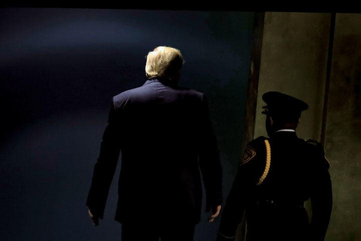 ニューヨークで開催された国連総会で一般討論演説を終えたトランプ（9月24日）　DREW ANGERER/GETTY IMAGES