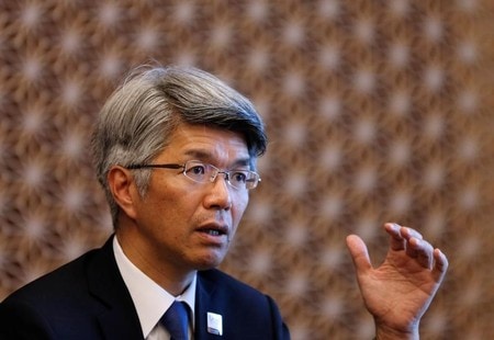 　４月２日、１日付で就任した藤原弘治全国銀行協会会長（写真）は記者会見で、日銀短観について「企業の景況感は比較的良好だと受け止めている」と述べた。２０１７年４月撮影（２０１８年　ロイター/Toru Hanai）