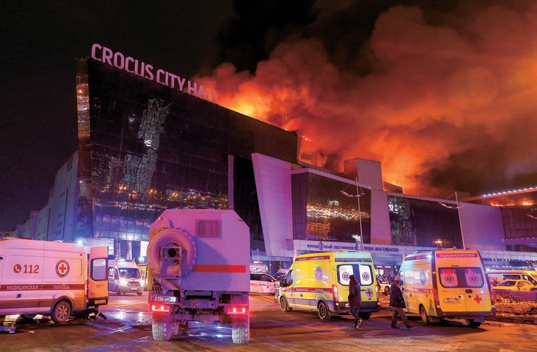 事件現場のコンサート会場では火災も発生（3月22日）　MAXIM SHEMETOVｰREUTERS