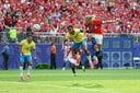 【NORWAY vs. BRAZIL】 ノルウェー代表の「怪物ストライカー」ハーランドがブラジル戦で2得点を決め、ノルウェー初のベスト8進出を決めた（7月5日）　　Al Bello/Getty Images