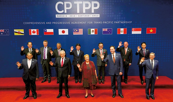 TPP11の署名式に集まった11カ国の首脳や閣僚（3月8日、サンティアゴ） Ivan Alvarado-REUTERS