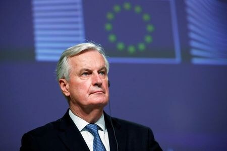 　２月１６日、英国のＥＵ離脱問題でＥＵ側の首席交渉官を務めたミシェル・バルニエ氏は、新たな政治会派「愛国者と欧州人」を立ち上げると表明した。写真はブリュッセルで昨年１２月、代表撮影（２０２１年　ロイター）