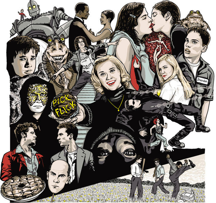 ラフテリー著『映画最良年』の表紙イラスト。99年公開の懐かしい作品が詰まっている　Illustration by Chad Malone