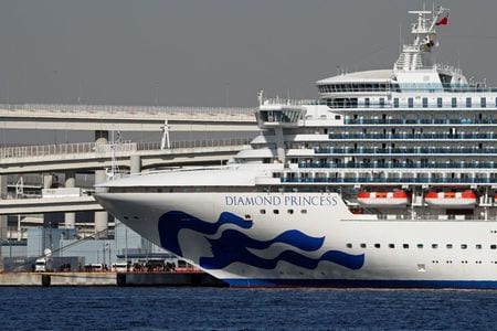 在日米国大使館は１５日午後、神奈川県の横浜港に停泊し、新型コロナウイルスの集団感染が発生しているクルーズ船から自国民を下船させると発表した。写真は横浜で１０日撮影（２０２０年　ロイター/Kim Kyung-Hoon）