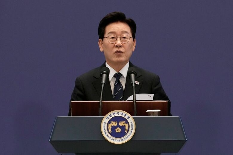 韓国の李在明大統領。韓国・ソウルの大統領府（青瓦台）で１８日代表撮影。REUTERS