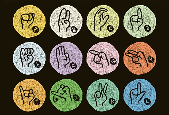 手話のアルファベットをテキストに変換する　Kimberrywood-Digittalvision Vectors/GETTY IMAGES