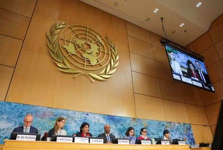　国連イラン独立国際事実調査団のサラ・ホサイン団長は１６日、イスラエルによる昨年の刑務所空爆は戦争犯罪だとの見解を示したほか、現在行われている米国とイスラエルの空爆を受け、イラン国内で抑圧が強まる恐れがあると警告した。写真はスイス・ジュネーブで１６日撮影（２０２６年　ロイター／Denis Balibouse）