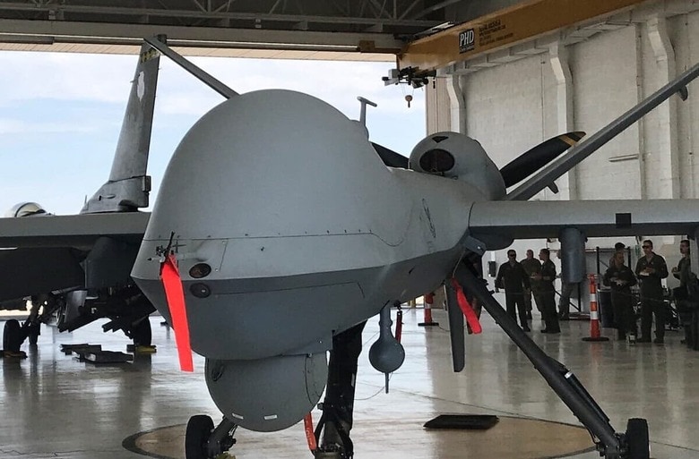 ウクライナ供与の話もあったアメリカの高性能ドローン、MQ-9リーパー（4月8日、ニューメキシコ州ホロマン空軍基地）　USA TODAY NETWORK