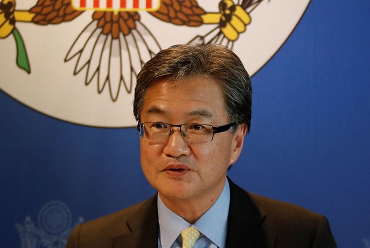 北朝鮮問題を打開する突破口が開いた今、ユンは米朝交渉で重要な役割を果たすと見られていた　Lucy Nicholson-REUTERS