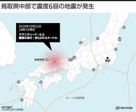 鳥取中部で震度6の強い地震を観測、島根原発には異常なし