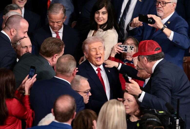 トランプ米大統領。2月24日、ワシントンの連邦議会議事堂で撮影。REUTERS/EVELYN HOCKSTEIN