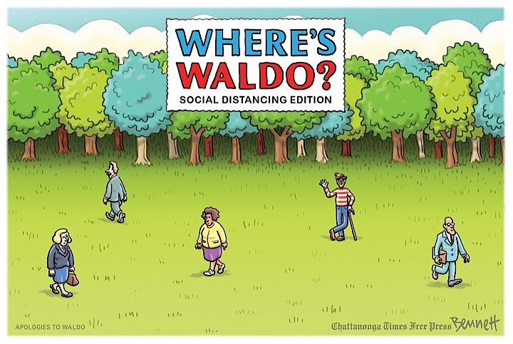 WALDO（ウォルド）は北米版のウォーリーの呼称。この風刺画には「すごく簡単」とタイトルがついている　&copy;  Chattanooga Times Free Press, Inc./Clay Bennett