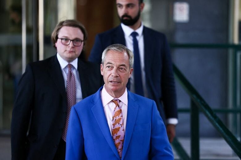 写真は英右派政党「リフォームＵＫ」のファラージ党首。7月7日、英ロンドンで撮影。 REUTERS/Jack Taylor